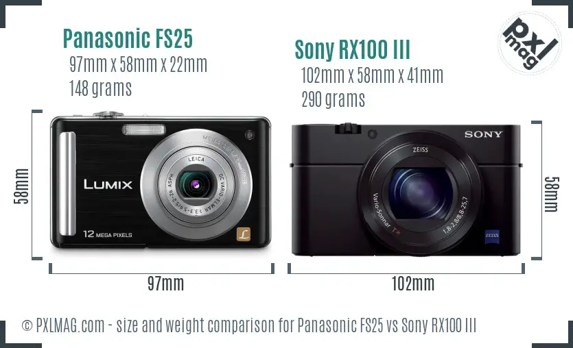 Panasonic FS25 vs Sony RX100 III size comparison