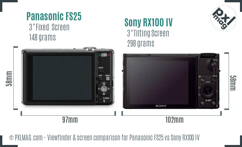 Panasonic FS25 vs Sony RX100 IV Screen and Viewfinder comparison