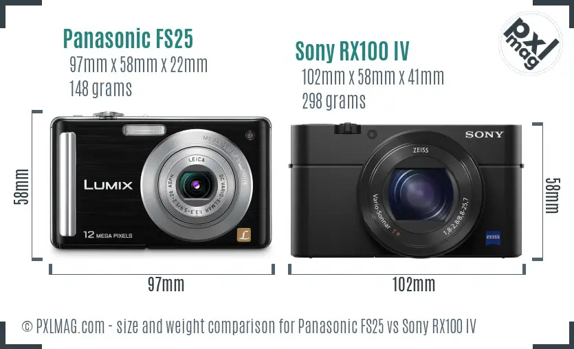 Panasonic FS25 vs Sony RX100 IV size comparison