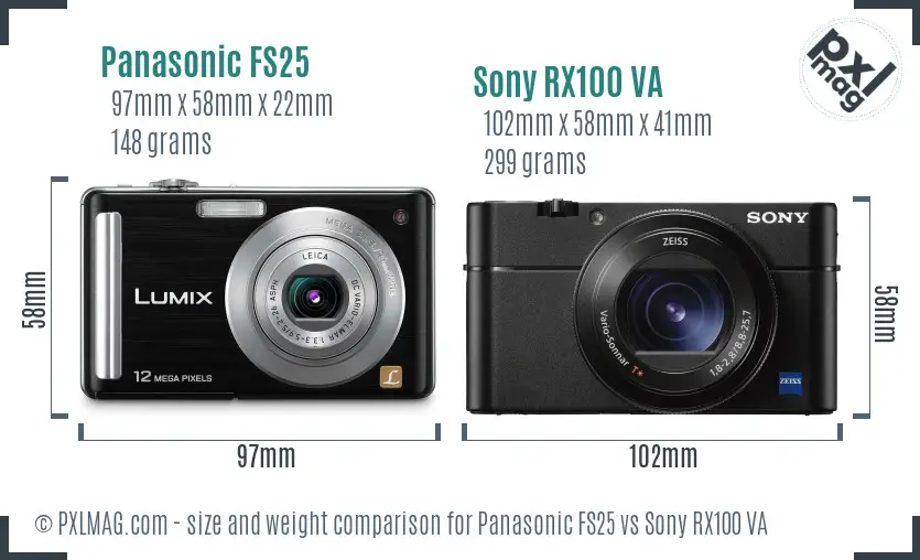 Panasonic FS25 vs Sony RX100 VA size comparison