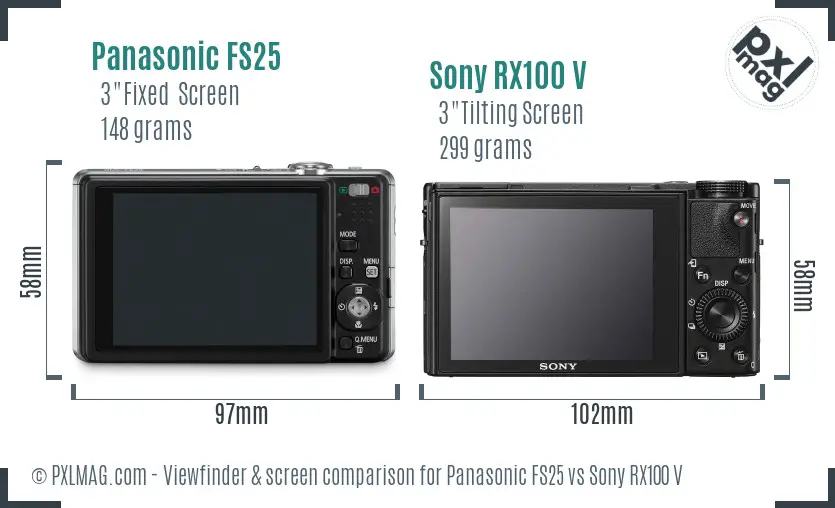 Panasonic FS25 vs Sony RX100 V Screen and Viewfinder comparison