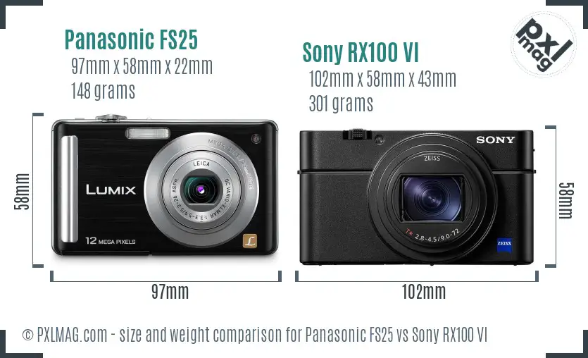 Panasonic FS25 vs Sony RX100 VI size comparison