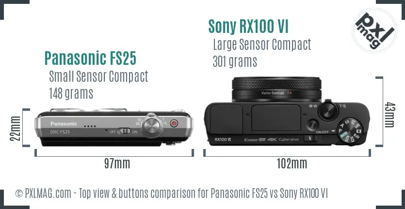 Panasonic FS25 vs Sony RX100 VI top view buttons comparison