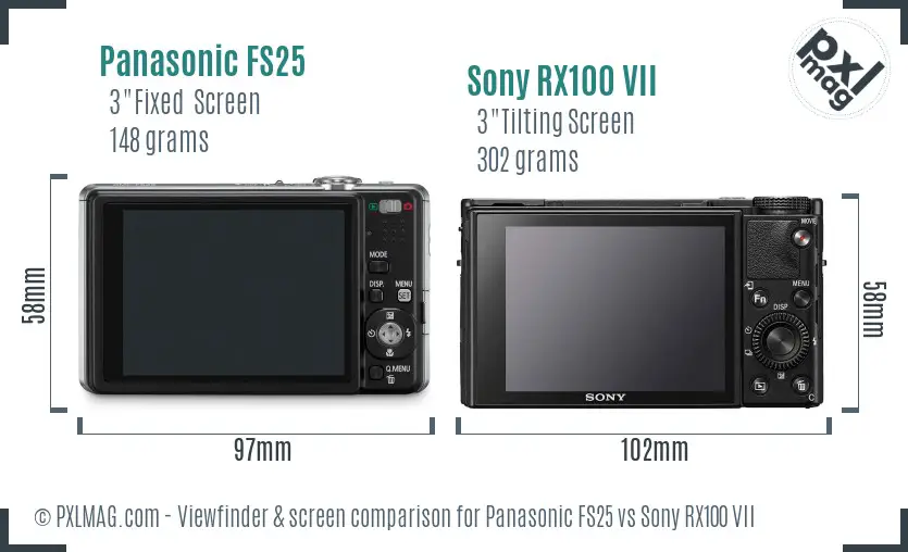 Panasonic FS25 vs Sony RX100 VII Screen and Viewfinder comparison