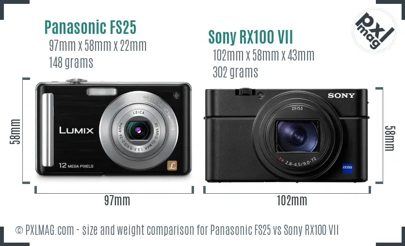 Panasonic FS25 vs Sony RX100 VII size comparison