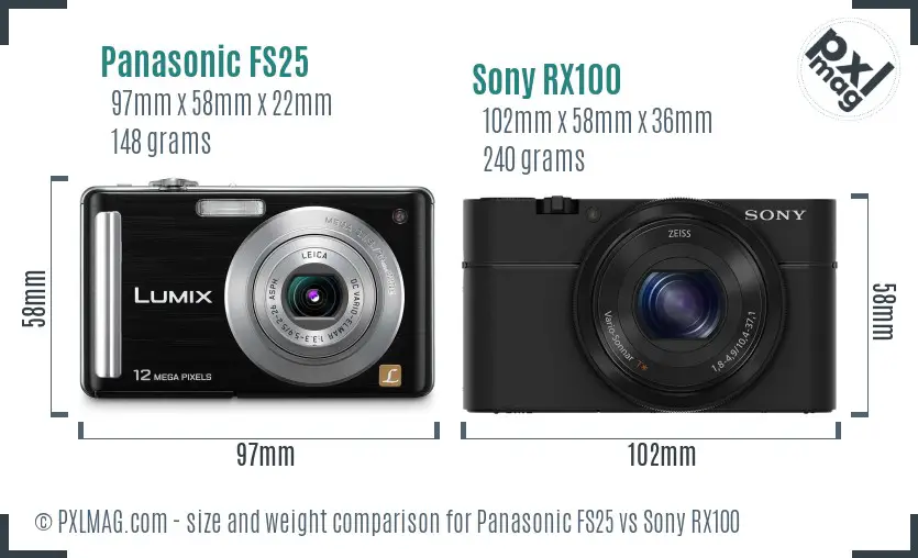 Panasonic FS25 vs Sony RX100 size comparison