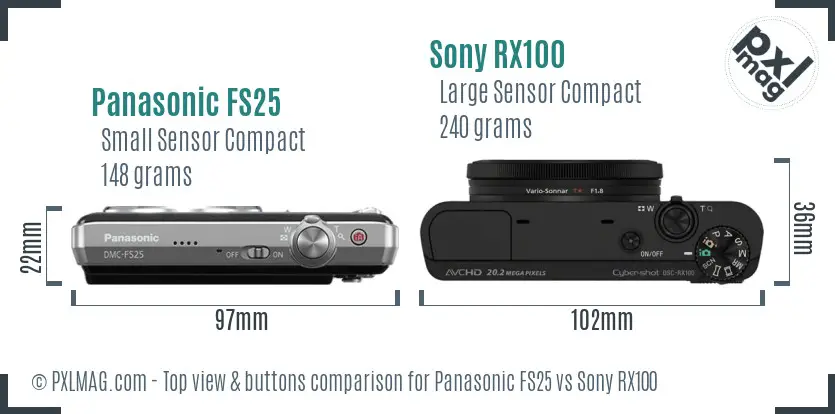 Panasonic FS25 vs Sony RX100 top view buttons comparison