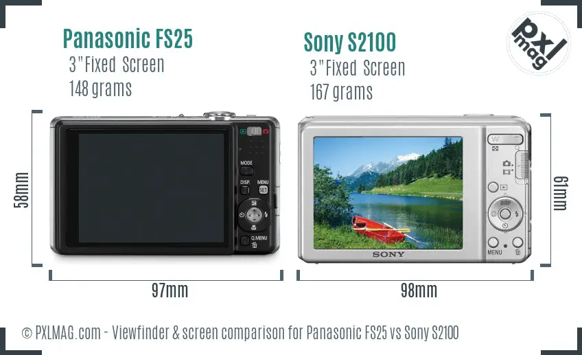 Panasonic FS25 vs Sony S2100 Screen and Viewfinder comparison