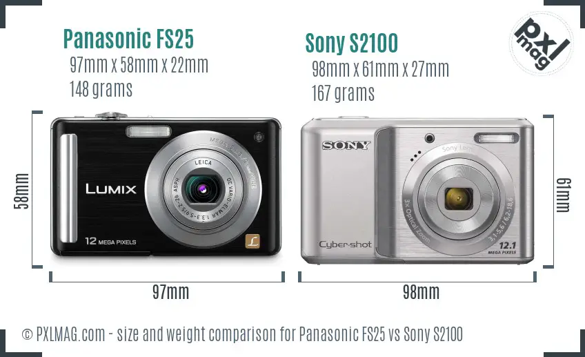 Panasonic FS25 vs Sony S2100 size comparison