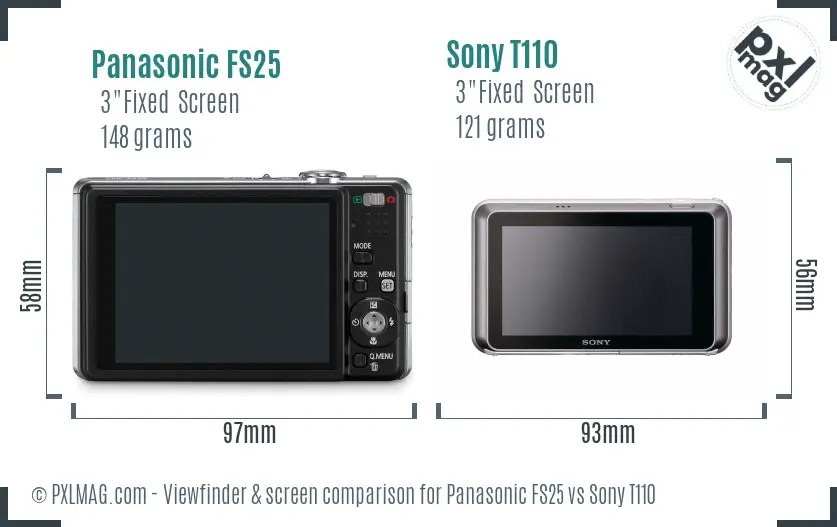 Panasonic FS25 vs Sony T110 Screen and Viewfinder comparison