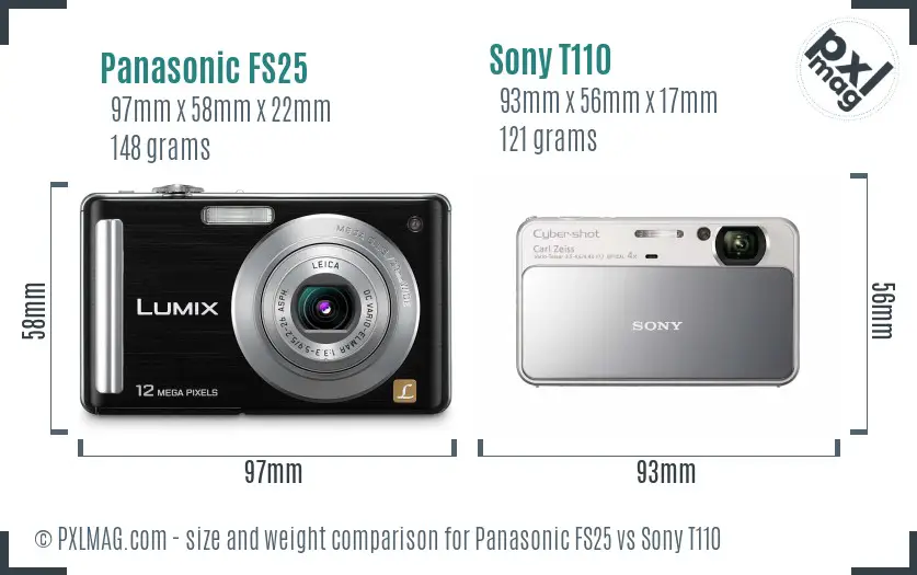 Panasonic FS25 vs Sony T110 size comparison