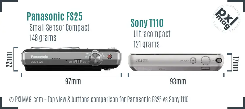 Panasonic FS25 vs Sony T110 top view buttons comparison