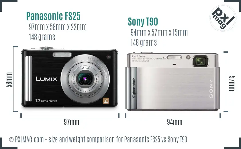 Panasonic FS25 vs Sony T90 size comparison