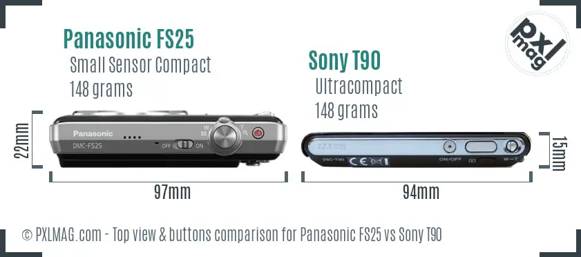 Panasonic FS25 vs Sony T90 top view buttons comparison