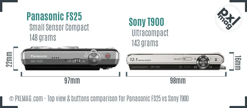 Panasonic FS25 vs Sony T900 top view buttons comparison Panasonic FS25 vs Sony T900 top view buttons comparison