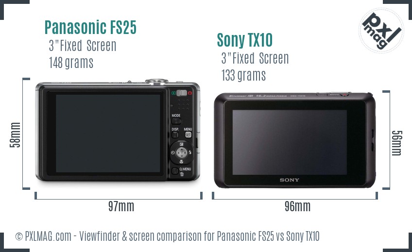 Panasonic FS25 vs Sony TX10 Screen and Viewfinder comparison