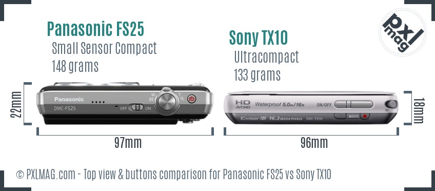 Panasonic FS25 vs Sony TX10 top view buttons comparison