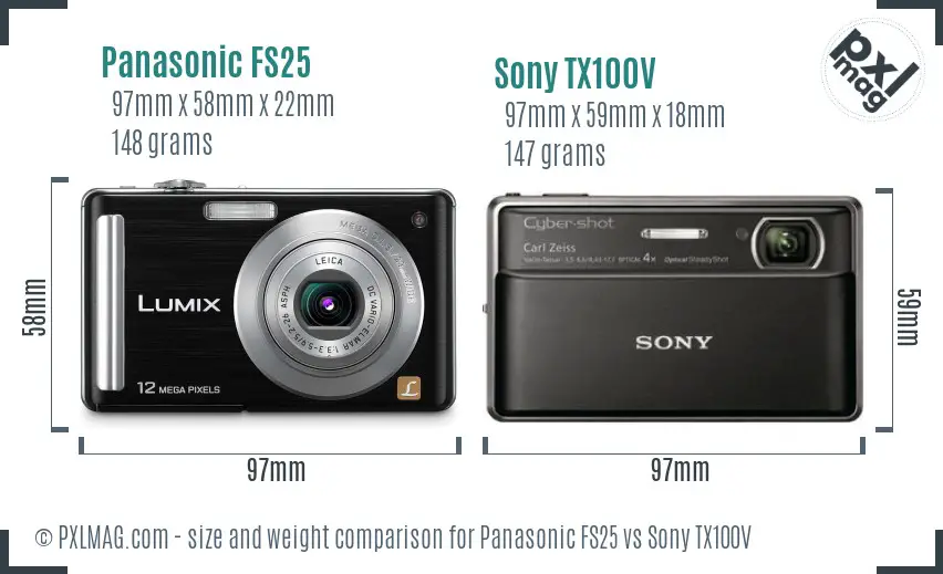 Panasonic FS25 vs Sony TX100V size comparison