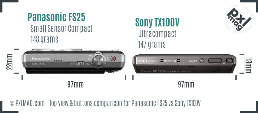 Panasonic FS25 vs Sony TX100V top view buttons comparison