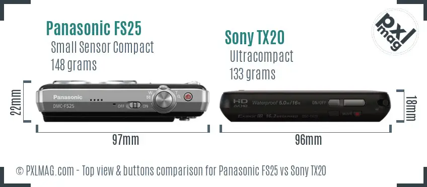 Panasonic FS25 vs Sony TX20 top view buttons comparison Panasonic FS25 vs Sony TX20 top view buttons comparison