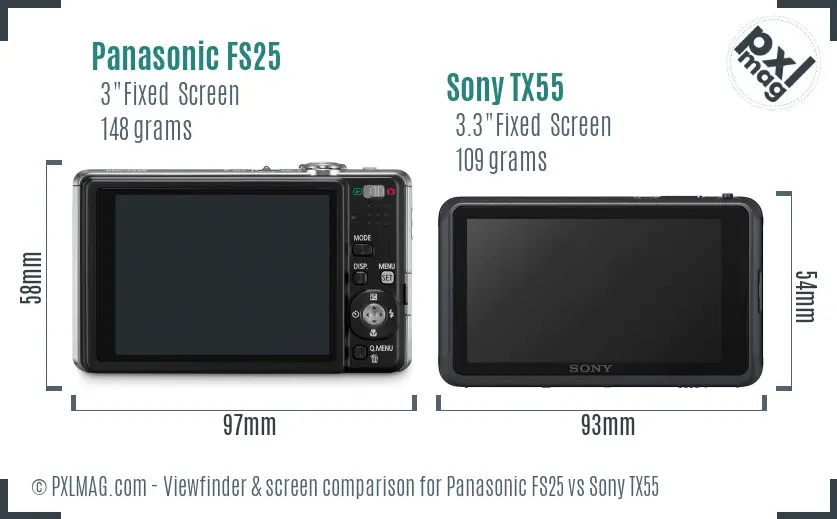 Panasonic FS25 vs Sony TX55 Screen and Viewfinder comparison