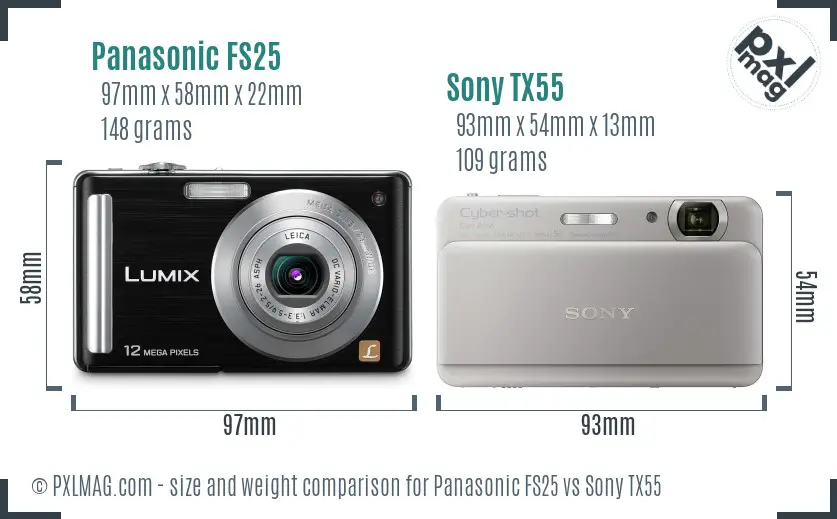 Panasonic FS25 vs Sony TX55 size comparison