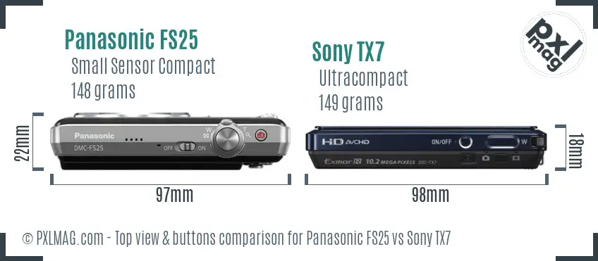 Panasonic FS25 vs Sony TX7 top view buttons comparison Panasonic FS25 vs Sony TX7 top view buttons comparison
