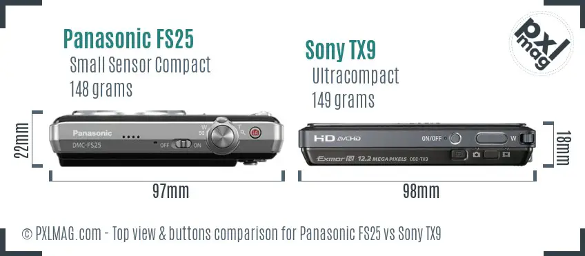 Panasonic FS25 vs Sony TX9 top view buttons comparison Panasonic FS25 vs Sony TX9 top view buttons comparison