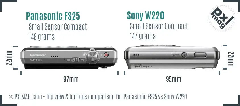 Panasonic FS25 vs Sony W220 top view buttons comparison Panasonic FS25 vs Sony W220 top view buttons comparison