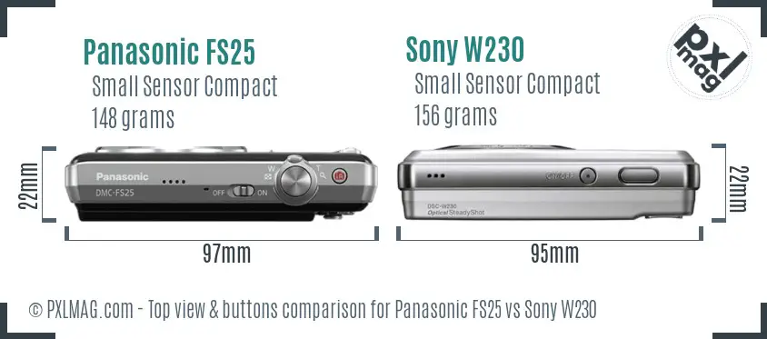 Panasonic FS25 vs Sony W230 top view buttons comparison Panasonic FS25 vs Sony W230 top view buttons comparison