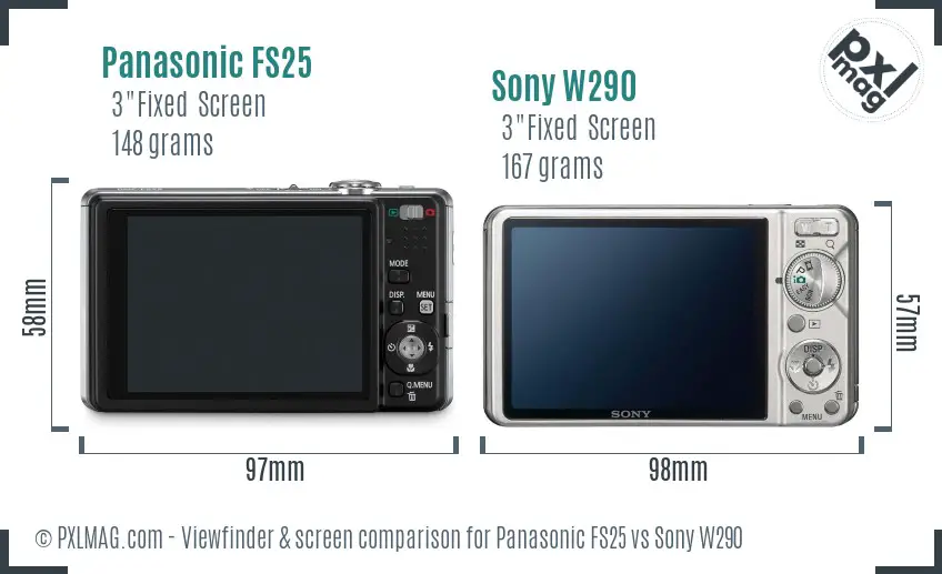 Panasonic FS25 vs Sony W290 Screen and Viewfinder comparison