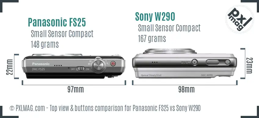 Panasonic FS25 vs Sony W290 top view buttons comparison