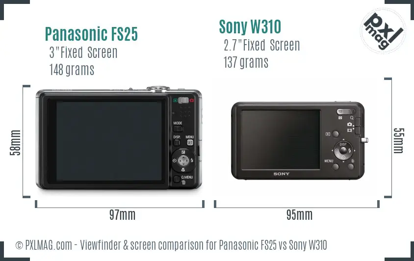 Panasonic FS25 vs Sony W310 Screen and Viewfinder comparison