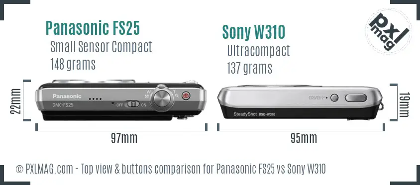 Panasonic FS25 vs Sony W310 top view buttons comparison