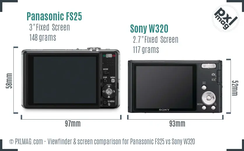 Panasonic FS25 vs Sony W320 Screen and Viewfinder comparison