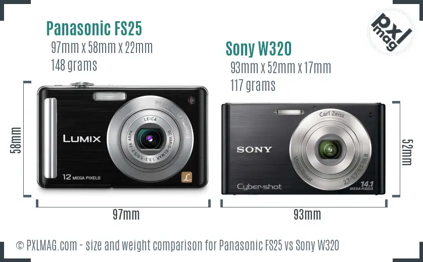 Panasonic FS25 vs Sony W320 size comparison