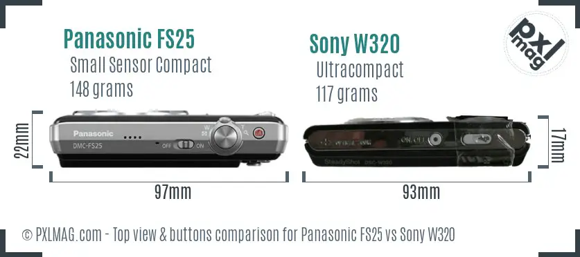 Panasonic FS25 vs Sony W320 top view buttons comparison