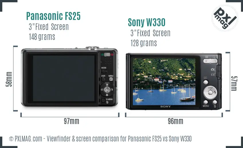 Panasonic FS25 vs Sony W330 Screen and Viewfinder comparison