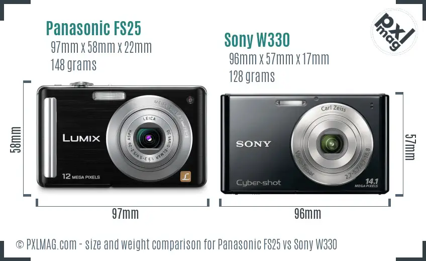 Panasonic FS25 vs Sony W330 size comparison