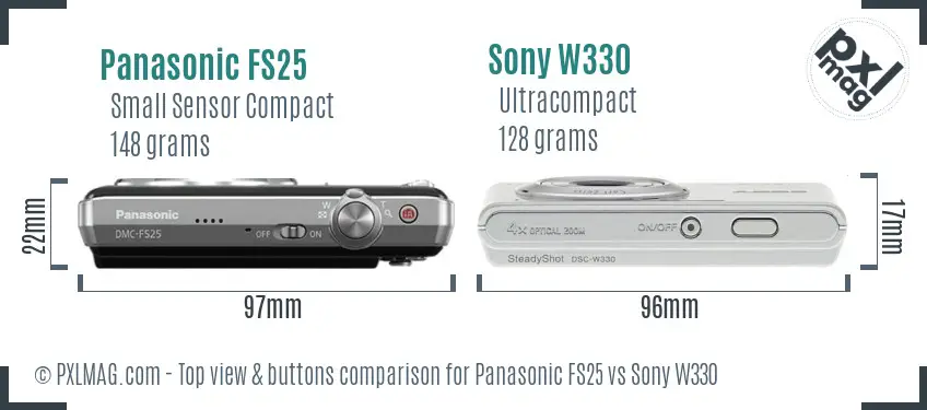 Panasonic FS25 vs Sony W330 top view buttons comparison