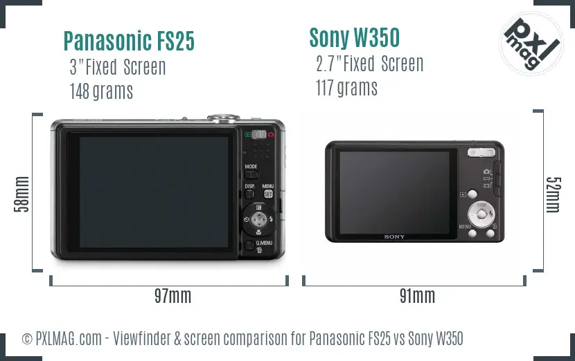 Panasonic FS25 vs Sony W350 Screen and Viewfinder comparison