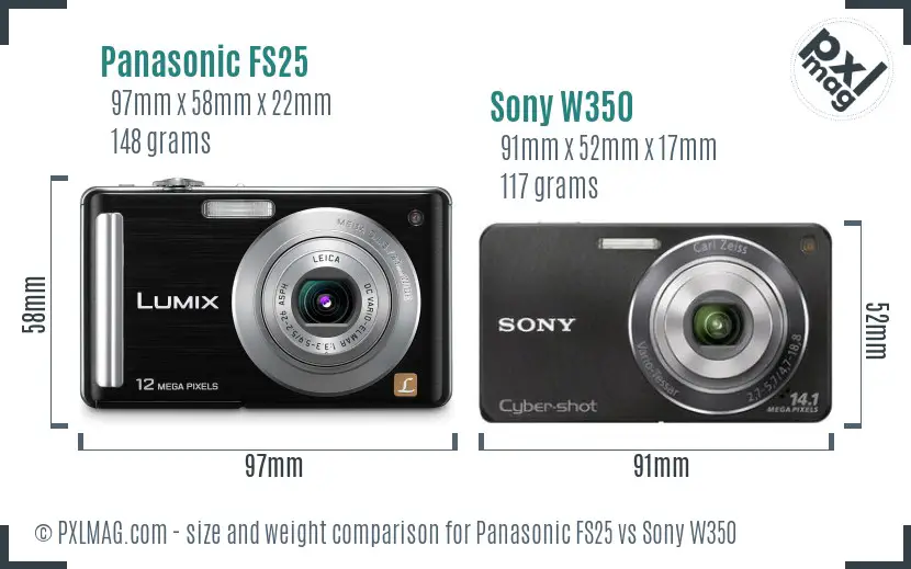 Panasonic FS25 vs Sony W350 size comparison