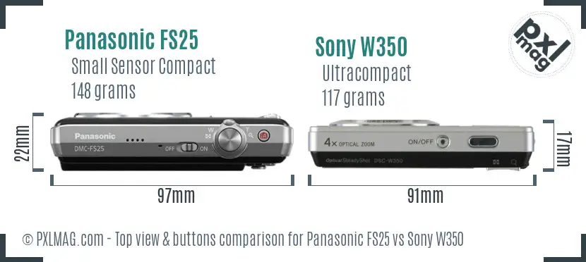 Panasonic FS25 vs Sony W350 top view buttons comparison