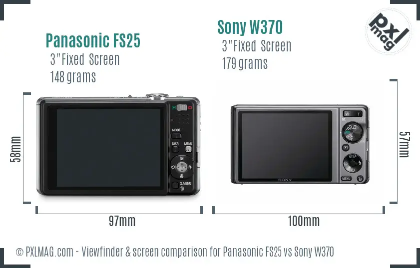 Panasonic FS25 vs Sony W370 Screen and Viewfinder comparison