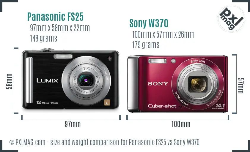 Panasonic FS25 vs Sony W370 size comparison