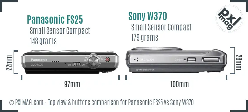 Panasonic FS25 vs Sony W370 top view buttons comparison