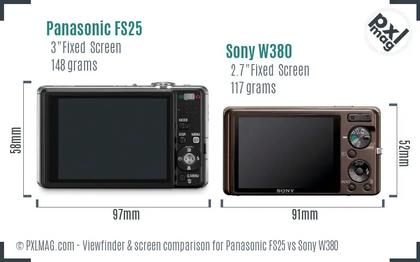 Panasonic FS25 vs Sony W380 Screen and Viewfinder comparison