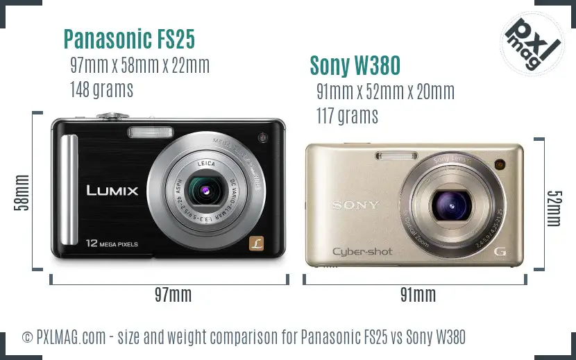 Panasonic FS25 vs Sony W380 size comparison