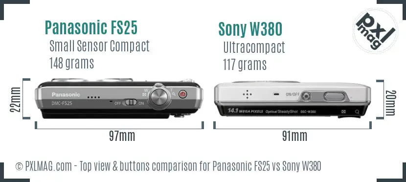 Panasonic FS25 vs Sony W380 top view buttons comparison