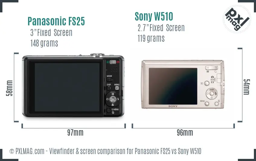 Panasonic FS25 vs Sony W510 Screen and Viewfinder comparison